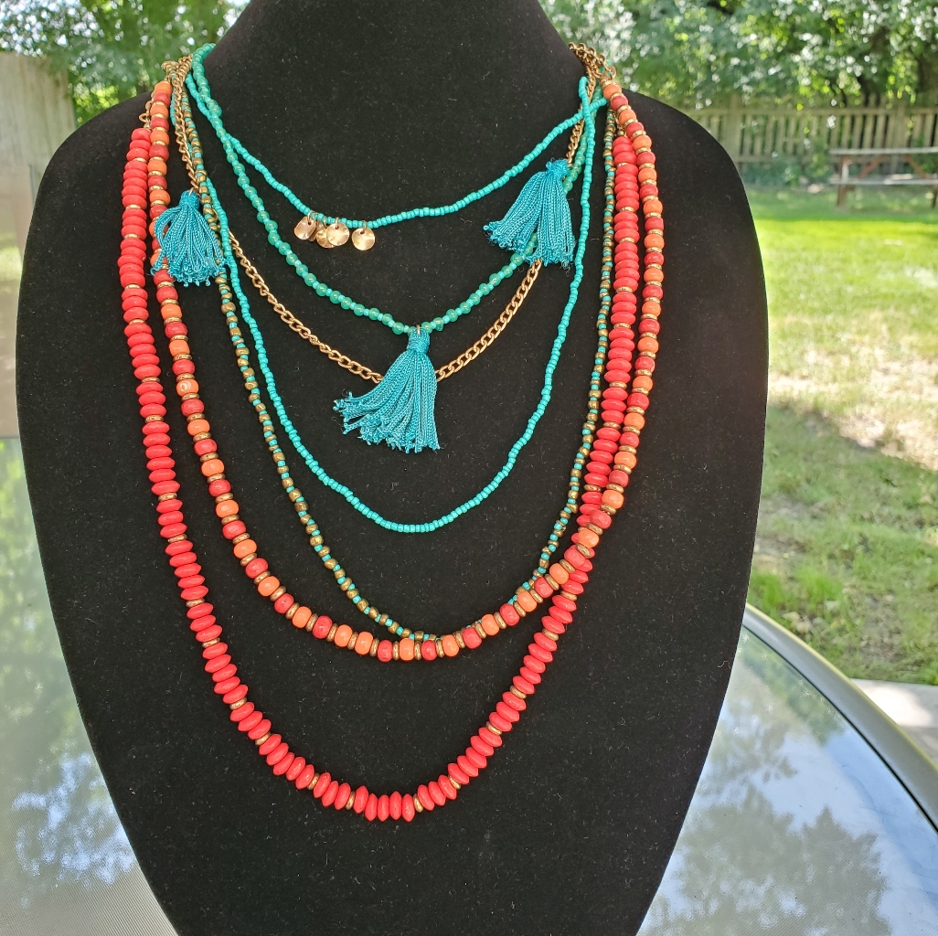 Ali Khan Ny Multitrand Turquoise/Orange Necklace
